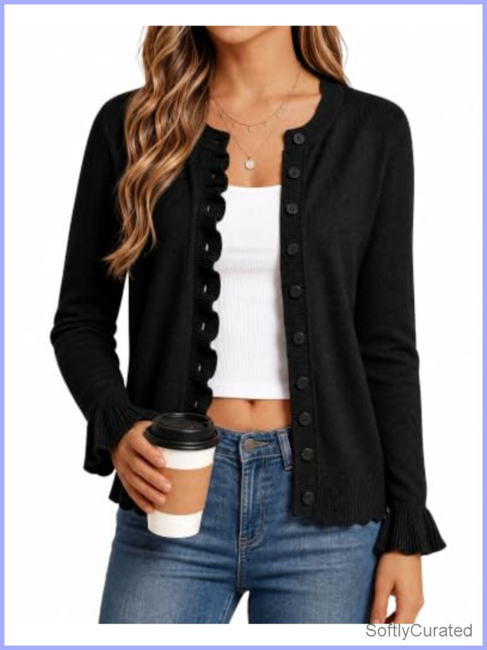 Women's Long Sleeve Button Down Knit Cardigan Sweater Crew Neck Casual